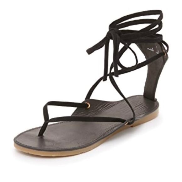 Charlotte Stone Ogden Gladiator Sandal Suede Black Lace Up Flats Black 10 Anthro - Picture 1 of 6